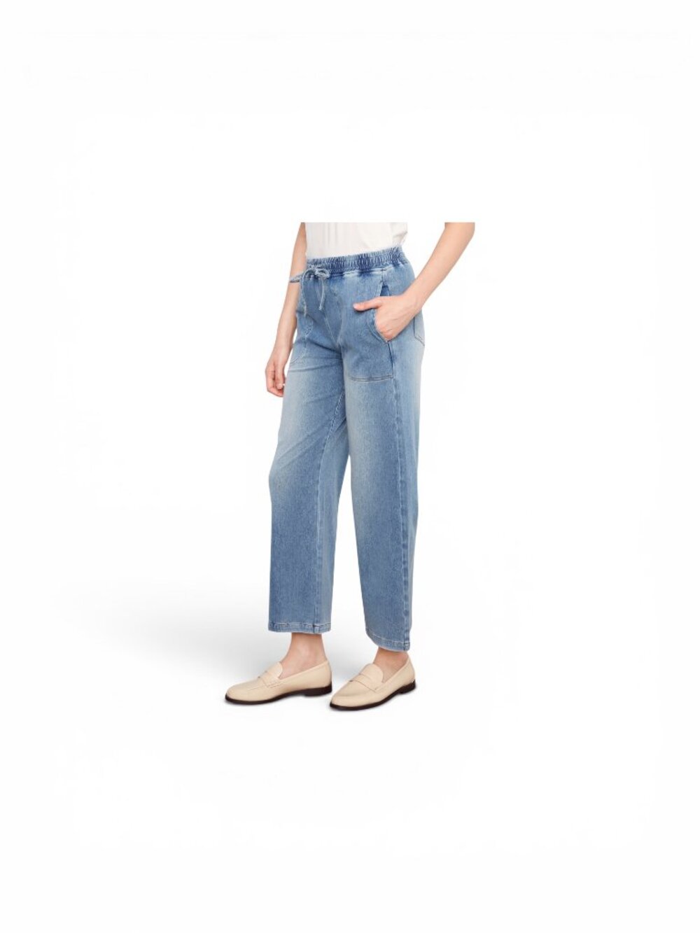 Charlie B Knit Wide-Leg Denim Drawstring Stretch Jogger - Size M - Picture 6 of 9